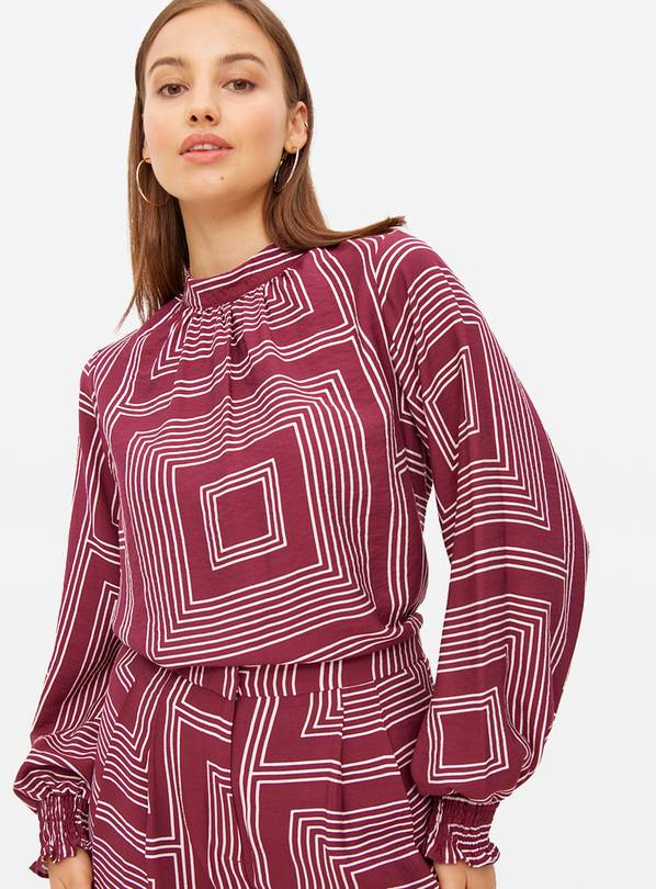 Red Printed Volume Sleeve Co-ord Blouse 20